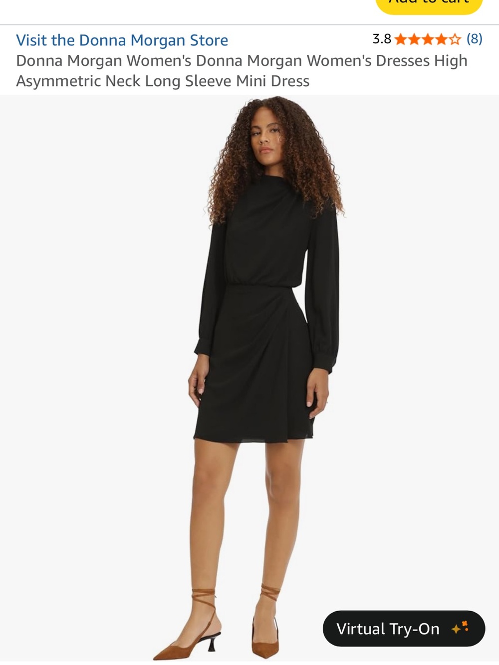 Donna Morgan Black Asymmetric-Neck Long Sleeve Mini Dress